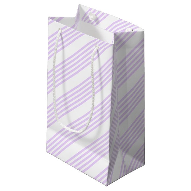 Lilac purple and white five stripes pattern small gift bag (Front Angled)