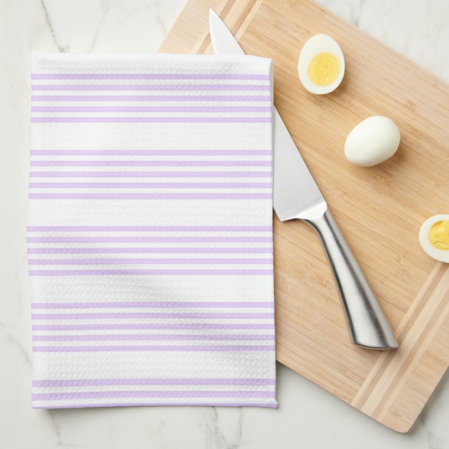 Lilac purple and white five stripes pattern tea towel (Quarter Fold)