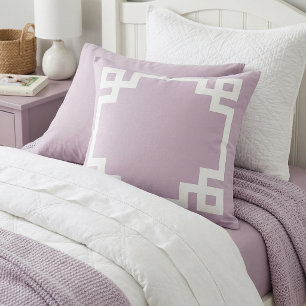 Lilac Purple and White Greek Key Border Cushion