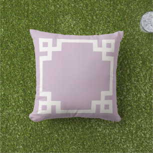 Lilac Purple and White Greek Key   Editable Colour Cushion