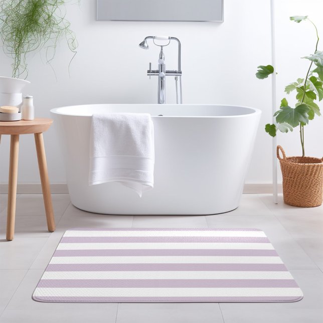 Lilac Purple and White Stripes | Editable Colours Bath Mat (Creator Uploaded)