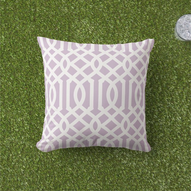 Lilac Purple and White Trellis Pattern Cushion (Grass)