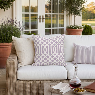 Lilac Purple and White Trellis Pattern Cushion
