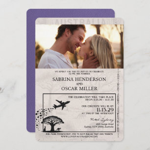 Lilac Purple Australia Passport Wedding Invitation