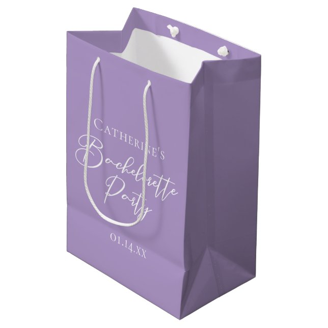 Lilac Purple Bachelorette Party Personalised Medium Gift Bag (Front Angled)