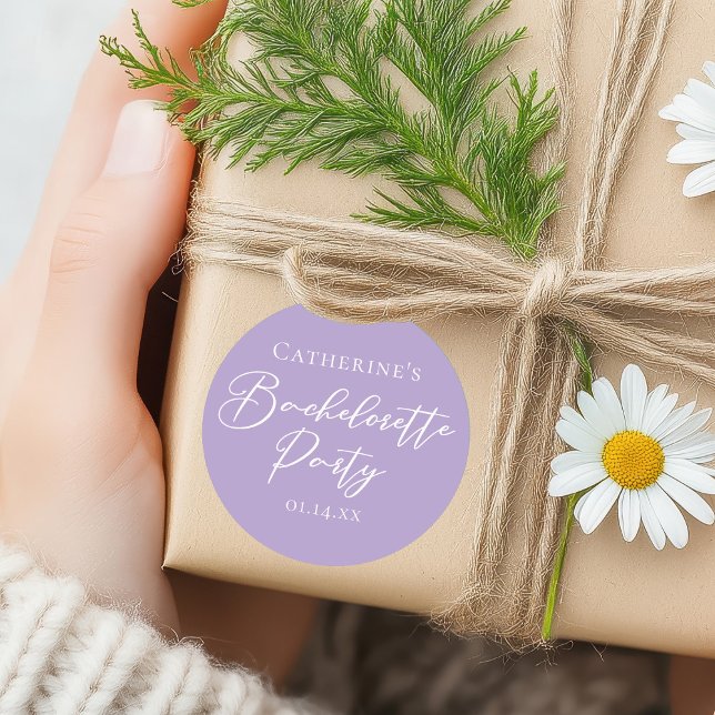 Lilac Purple Bachelorette Party Personalized Classic Round Sticker (Creator Uploaded)