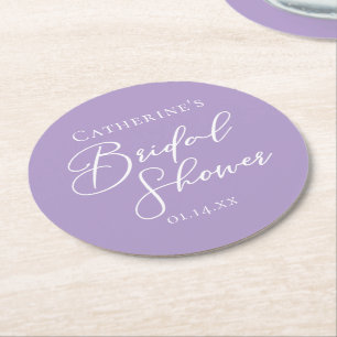 Lilac Purple Bridal Shower Personalized Round Paper Coaster