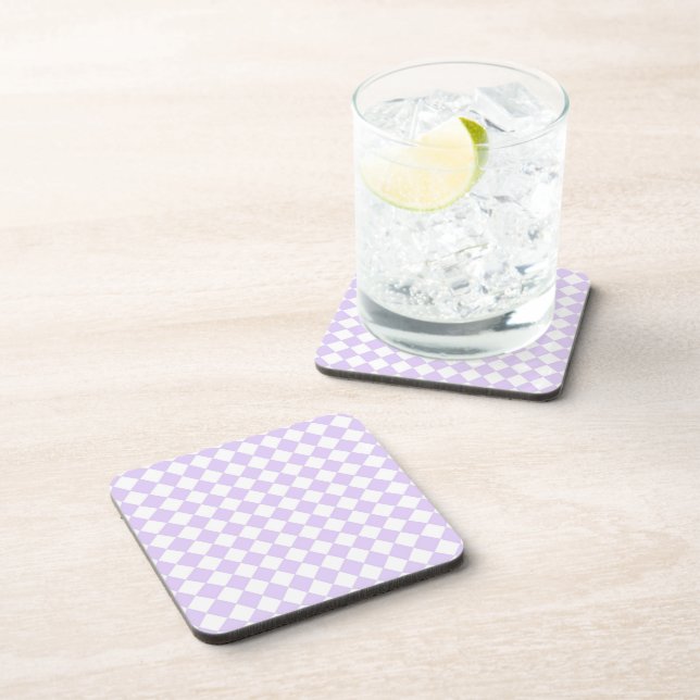 Lilac Purple Diamond Chequered pattern Coaster (Right Side)