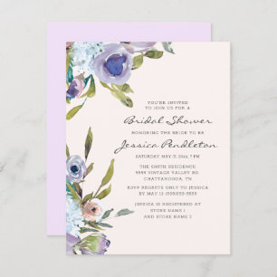 Lilac Purple Dusty Blue Floral Bridal Shower Invitation