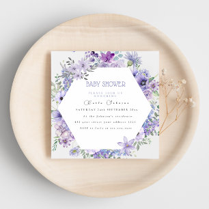 Lilac purple floral baby shower invitation  