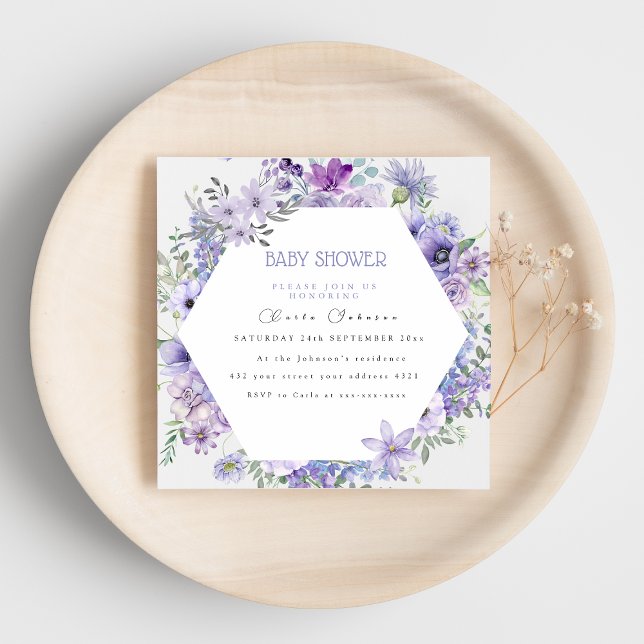 Lilac purple floral baby shower invitation   (Creator Uploaded)