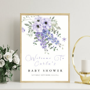 Lilac purple floral baby shower welcome sign 