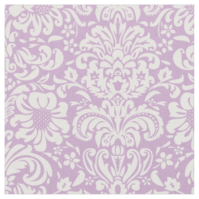 Lilac Purple Floral Damask Fabric (Close Up)