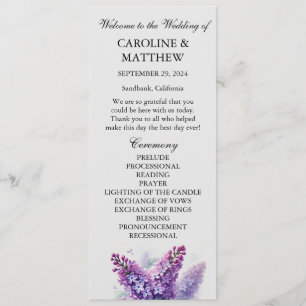 Lilac Purple Floral Elegant Modern Wedding  Programme
