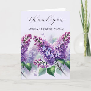 Lilac Purple Floral Elegant Wedding Thank you Card