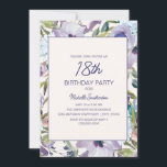 Lilac Purple Floral Greenery 18th Birthday Invitation<br><div class="desc">Beautiful lilac purple floral and greenery botanical watercolor 18th birthday party invitation on a cream/white background.  Contact me for assistance with customisation or to request matching or coordinating products.</div>