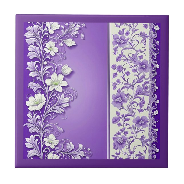 Lilac-Purple Floral Pattern Tile (Front)