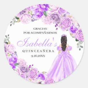 Lilac Purple Floral Quinceanera Round Stickers