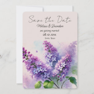 Lilac Purple Floral Rustic Wedding Save the Date Invitation