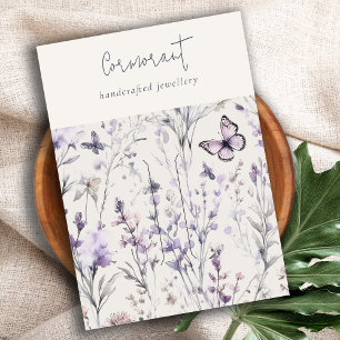 Lilac Purple Floral Script Hairclip Pin Holder Business Card