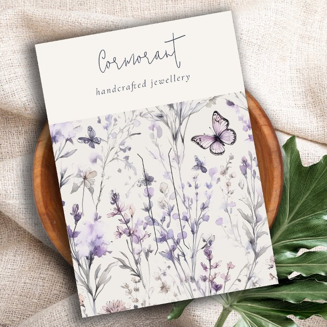 Lilac Purple Floral Script Hairclip Pin Holder Business Card (Creator Uploaded)