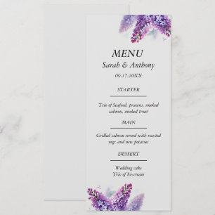 Lilac Purple Floral Watercolor Wedding Food  Menu