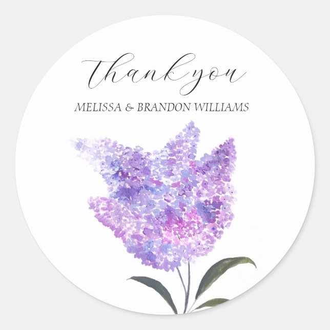 Lilac Purple Floral Wedding Thank you  Classic Round Sticker (Front)