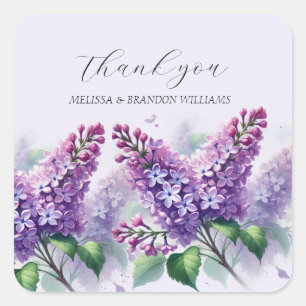 Lilac Purple Floral Wedding Thank you Square Sticker