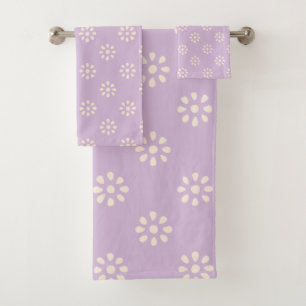 Lilac Purple Flowers Boho Aesthetic Pattern Bath Towel Set