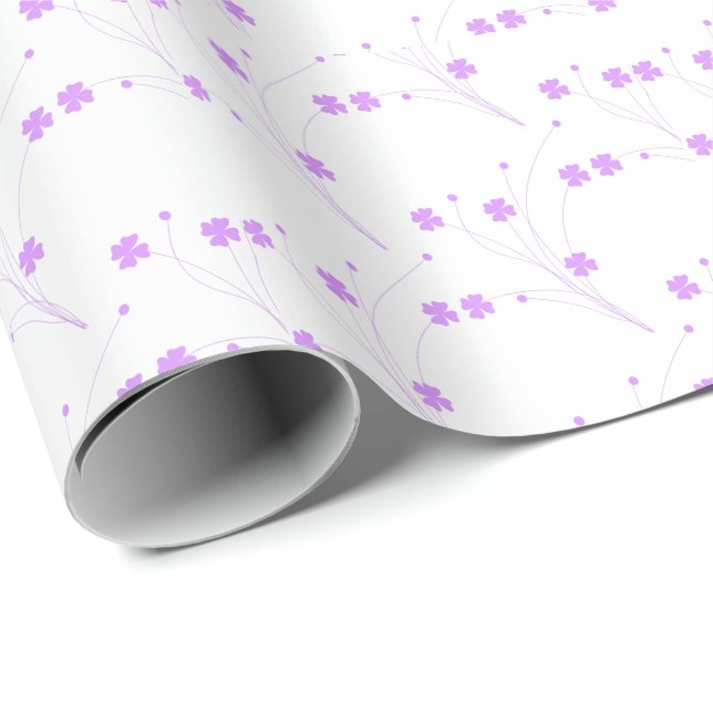 Lilac Purple Flowers, Small Pastel Floral Print Wrapping Paper (Roll Corner)