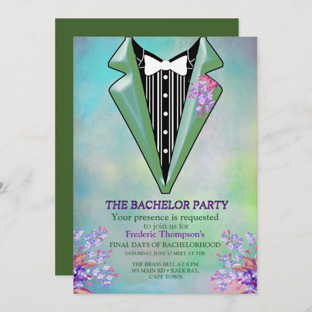 Lilac Purple Forget-me-not Bachelor Party Invitation (Front/Back)