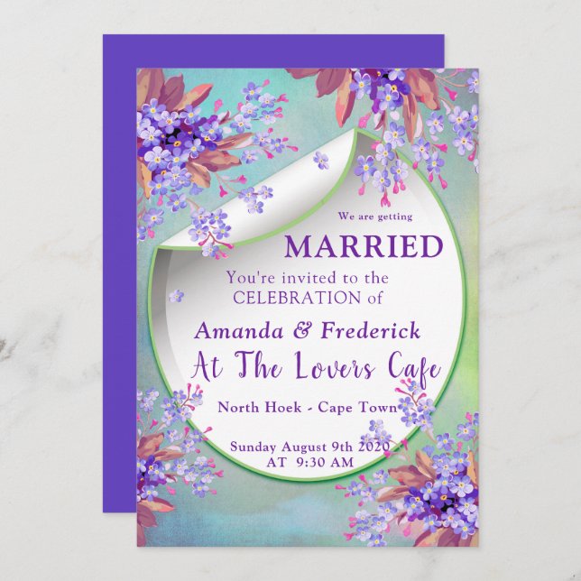 Lilac Purple Forget-me-nots WEDDING Invitation (Front/Back)