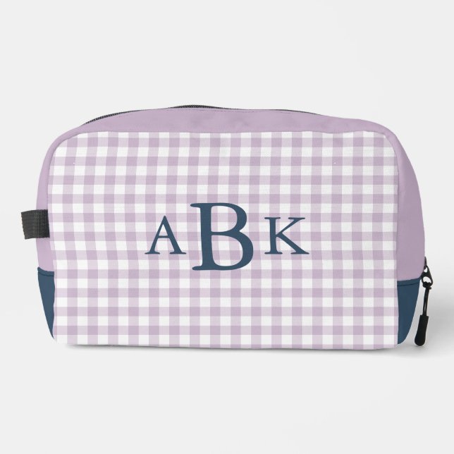 Lilac Purple Gingham Monogrammed Dopp Kit (Front)