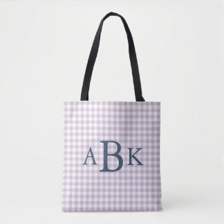 Lilac Purple Gingham Monogrammed Tote Bag