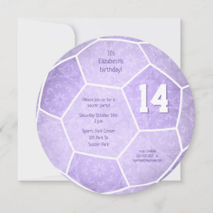 lilac purple girl's soccer party announcement