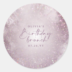 Lilac purple glitter elegant birthday brunch chic classic round sticker