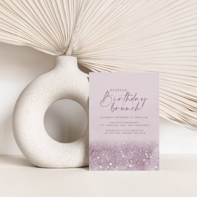 Lilac purple glitter elegant birthday brunch chic invitation (Creator Uploaded)