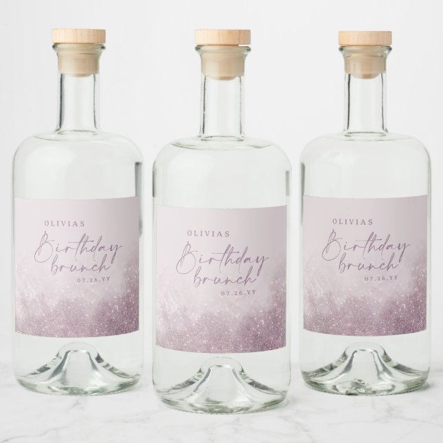 Lilac purple glitter elegant birthday brunch chic liquor bottle label (Bottles)