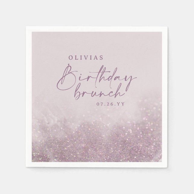 Lilac purple glitter elegant birthday brunch chic napkin (Front)