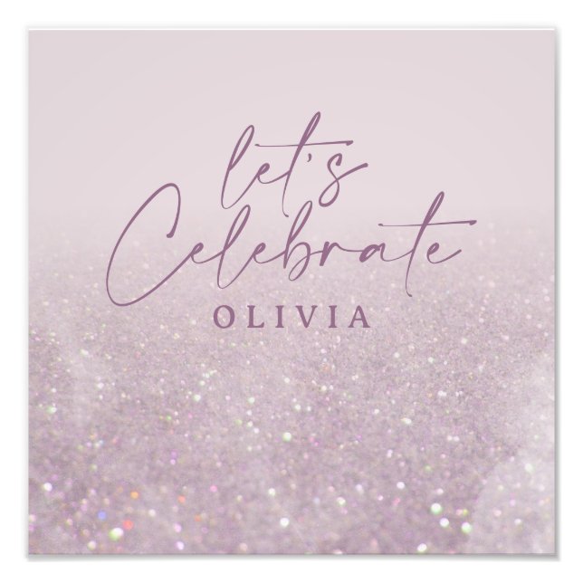 Lilac purple glitter elegant birthday brunch chic photo print (Front)
