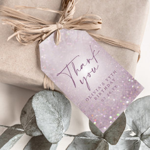 Lilac purple glitter elegant birthday party decor gift tags