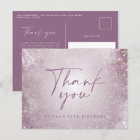 Lilac purple glitter elegant birthday party thanks