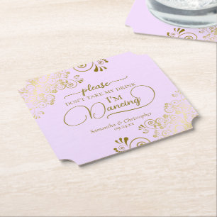 Lilac Purple & Gold Don't Take My Drink Wedding Paper Coaster