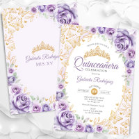 Lilac Purple Gold Floral Quinceanera