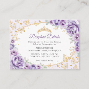 Lilac Purple Gold Quinceanera Reception Details Enclosure Card