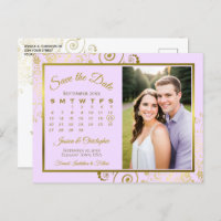 Lilac Purple Gold Wedding Save Date Calendar Photo