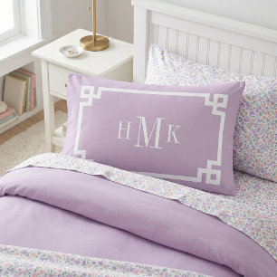 Lilac Purple Greek Key Monogram Pair of Standard Pillowcase
