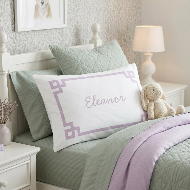 Lilac Purple Greek Key Monogram Standard Pillowcase (Creator Uploaded)