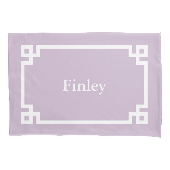 Lilac Purple Greek Key Monogram Standard Pillowcase (Front)