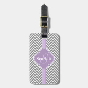 Lilac Purple Grey Chevron Pattern and Monogram Luggage Tag
